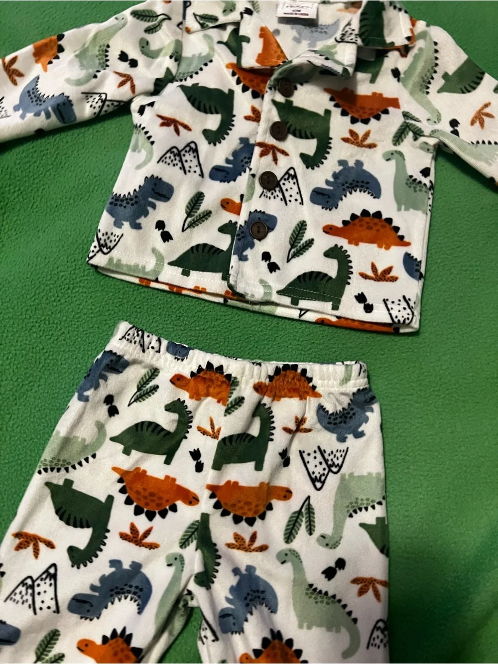 Unbranded Green Dino Print Kids Pajama Set